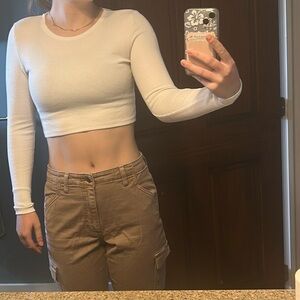 Women's White Long Sleeve Crop Top